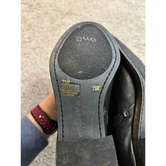 ARTURO CHANG Black Leather Chunky Heel Zipper Ankle‎ Boot Sz 7.5 - Picture 6 of 7
